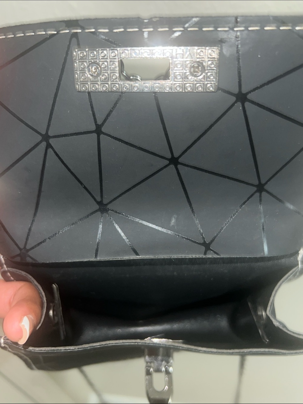 Mini Black Geometric Top-Handle /Crossbody Women's Bag - Picture 3 of 3